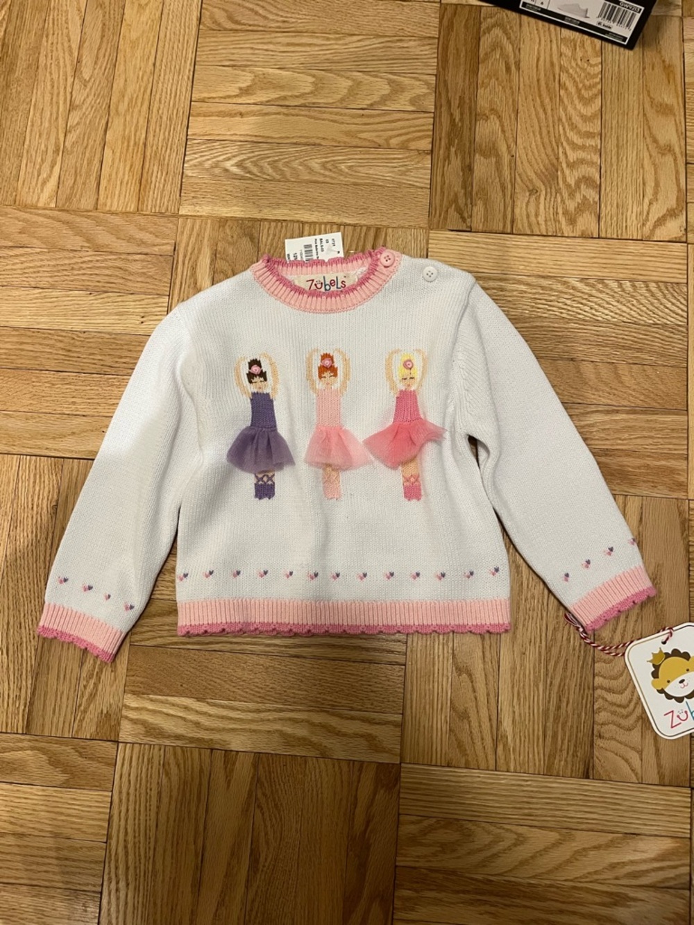 NWT! Zubels White & Pink Ballerina Sweater